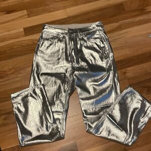 Gap metallic silver cheeky straight high rise pants